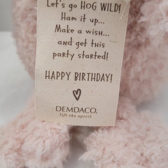 Piggy Wigg Wiggy Celebrate Happy Birthday DEMDACO Plush Animal Pig Hat Gift Tag - Picture 5 of 12